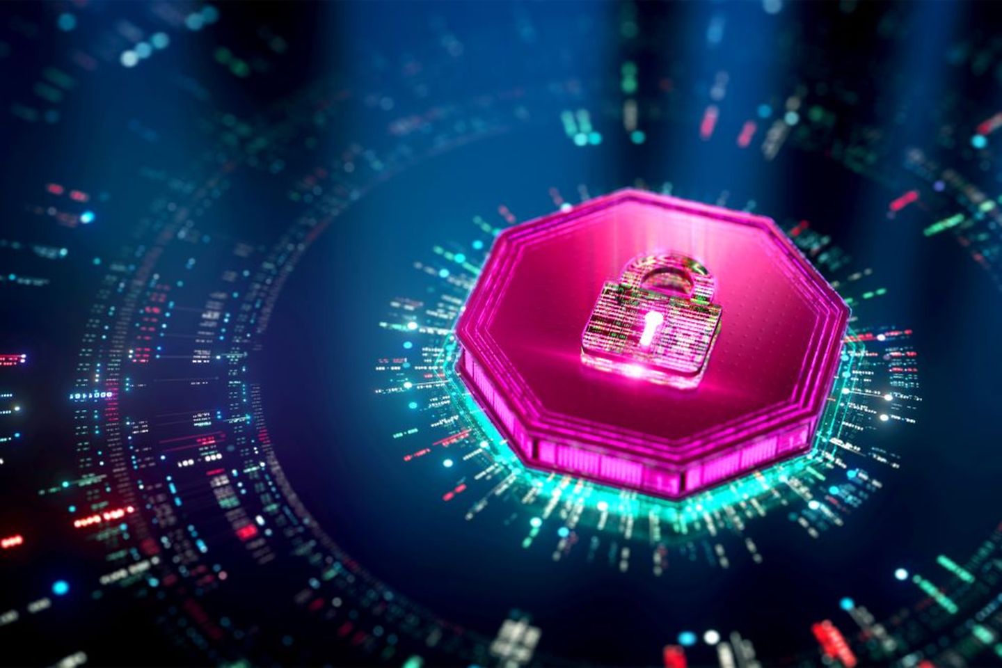 Magenta Chip mit Vorhängeschloss, SAP, mehr Sicherheit für die öffentliche Verwaltung