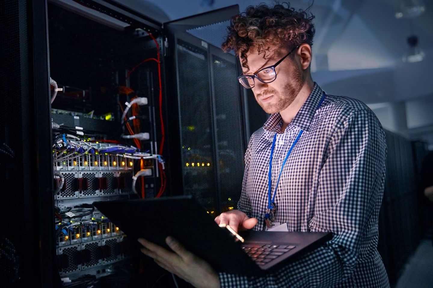 Professional using SAP services on laptop