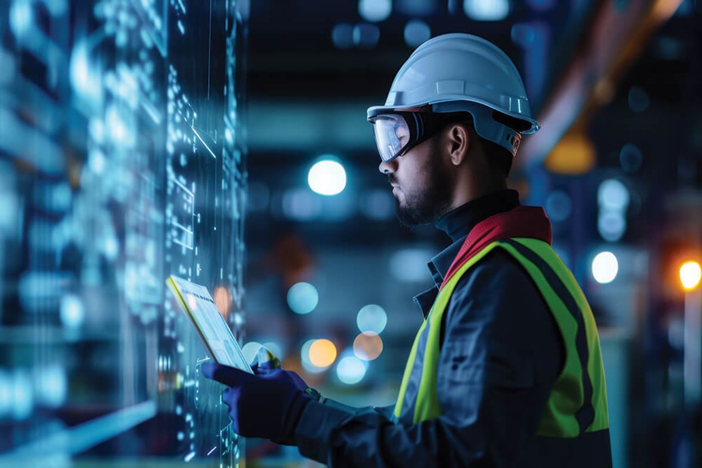 Een ingenieur analyseert gegevens in de productie-industrie