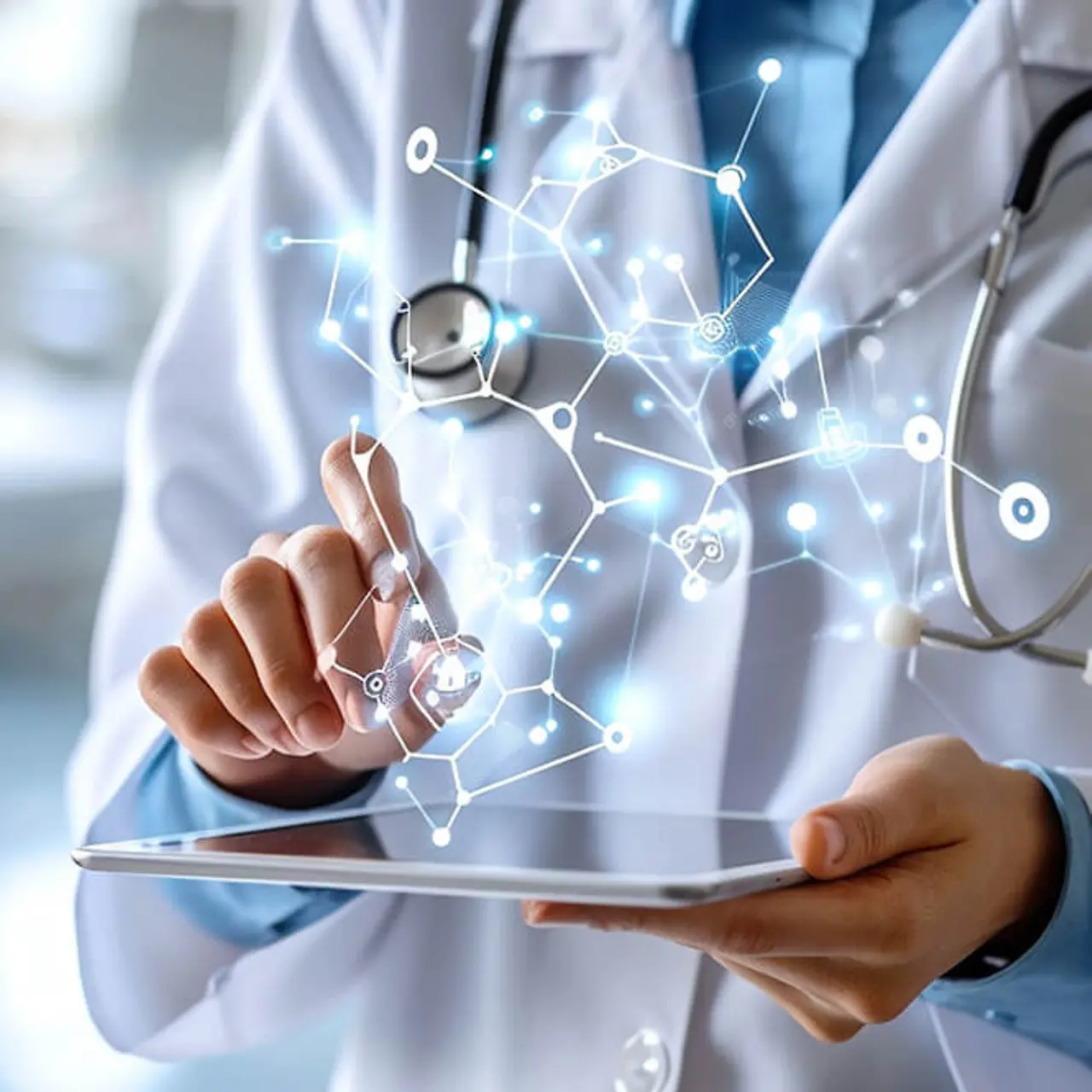 A doctor holding a Tablet-Computer
