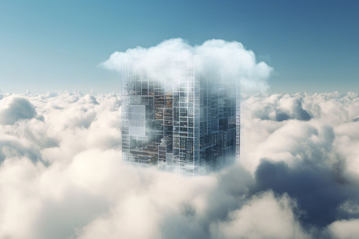 Moderner Wolkenkratzer in den Wolken