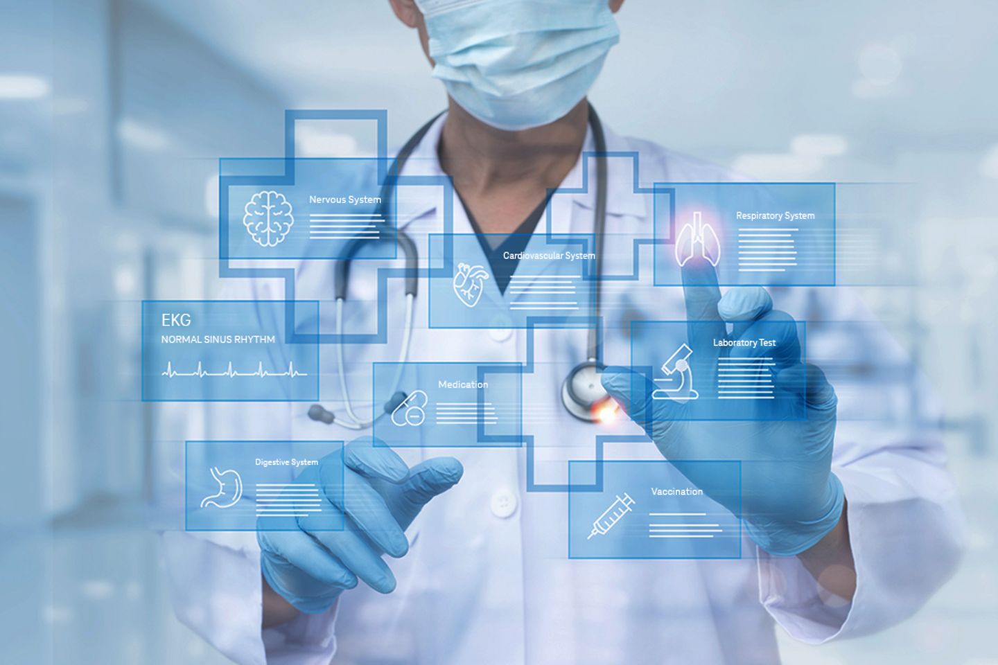 Eine medizinische Fachkraft, die auf ein elektronisches Patientendatensystem zugreift.