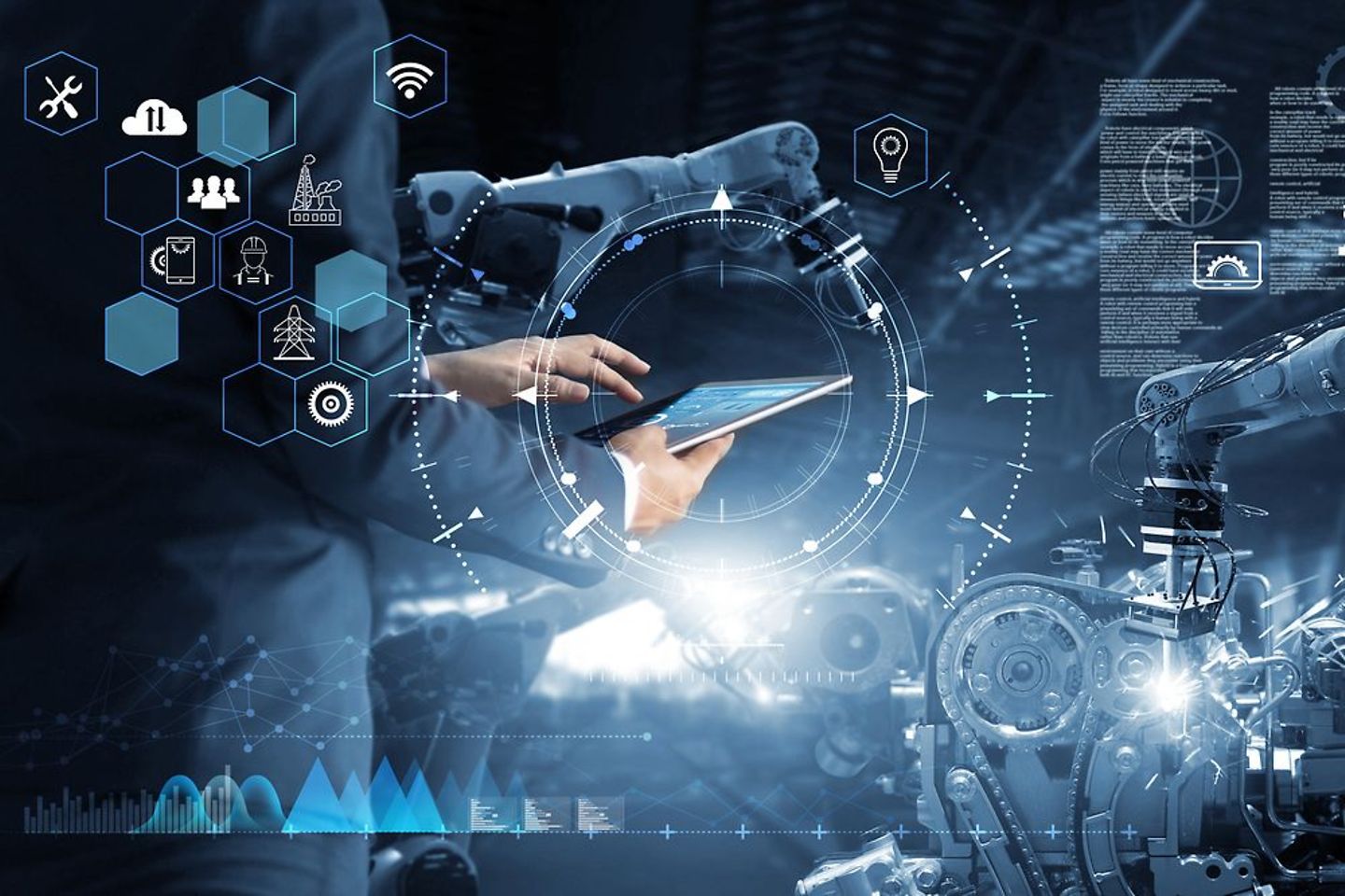 Ingeniería de robótica de trabajo y control con software de sistema de monitoreo