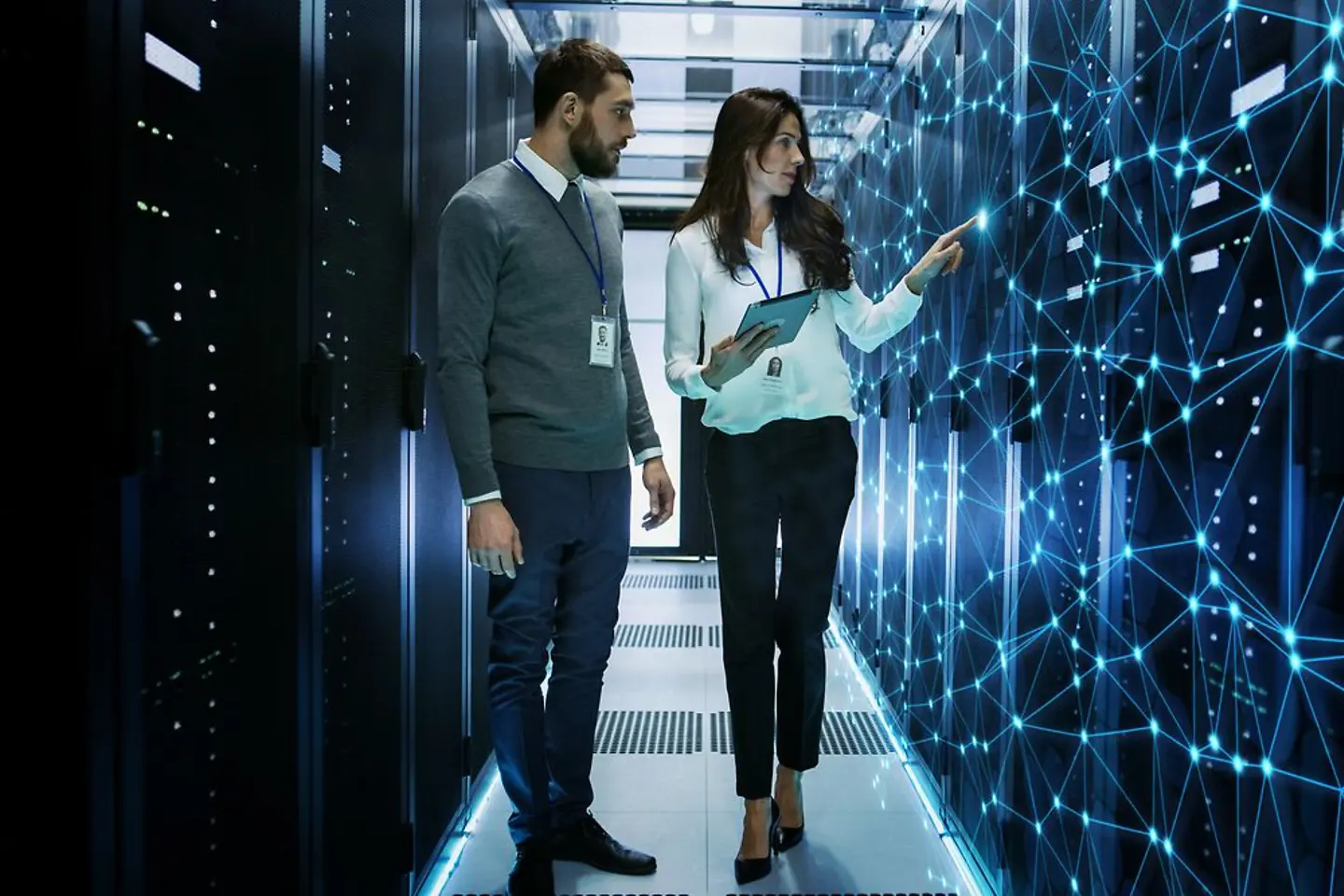 Software professionals checking enterprise-grade storage server
