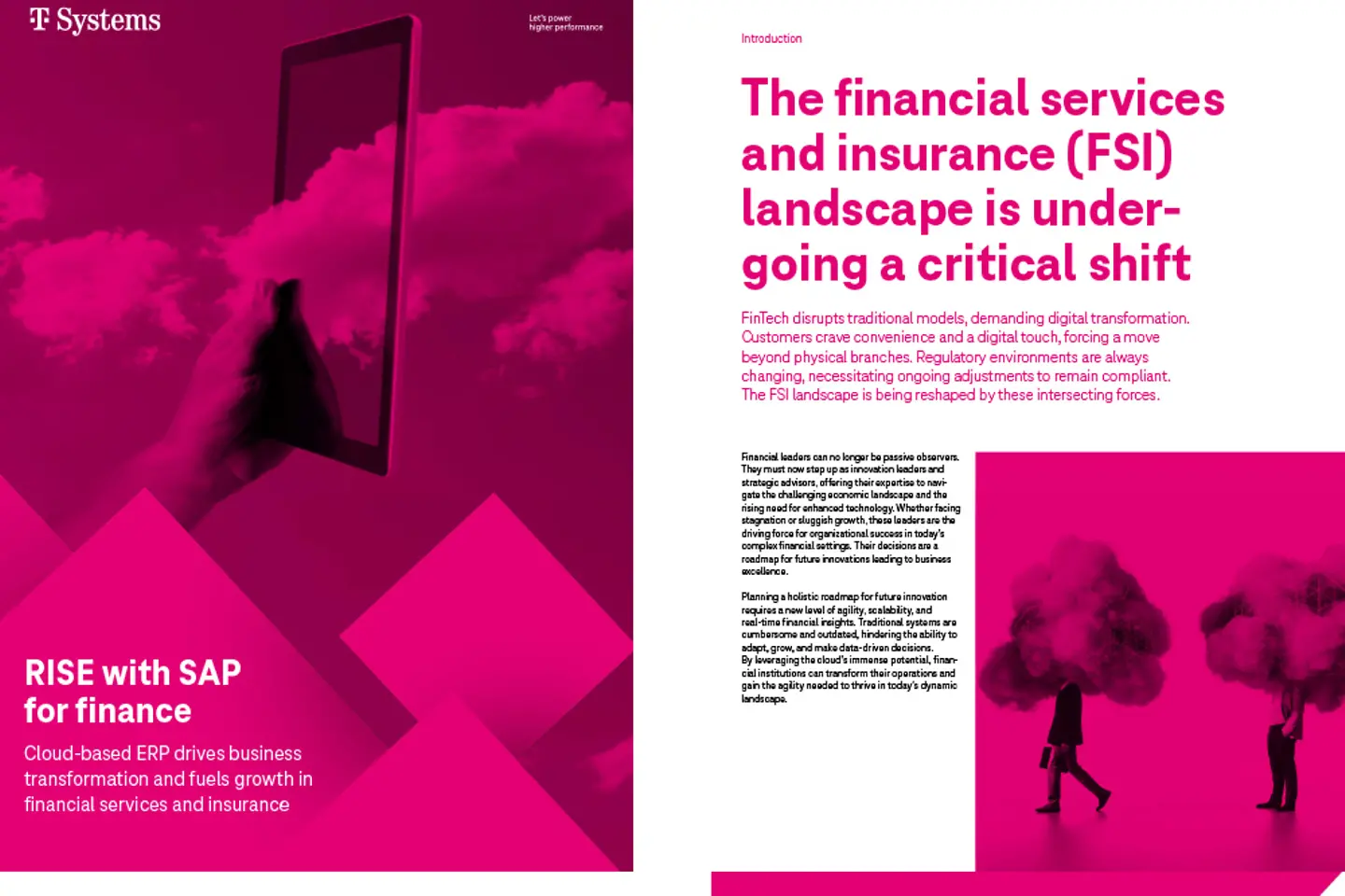 Captura de pantalla de la portada y la página siguiente del whitepaper: RISE with SAP para finanzas