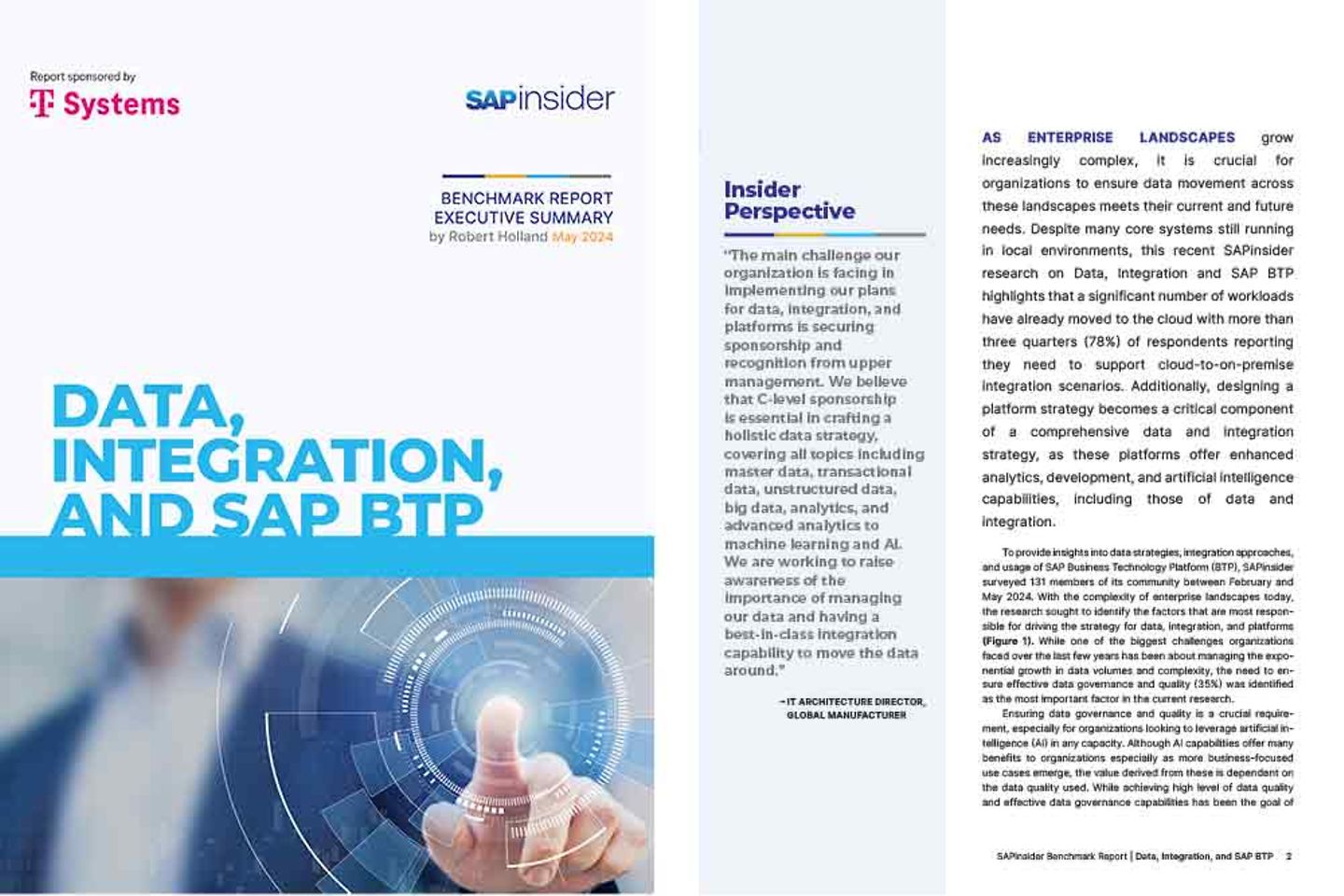 Captura de pantalla de la portada y la página siguiente del whitepaper: Datos, integración y SAP BTP