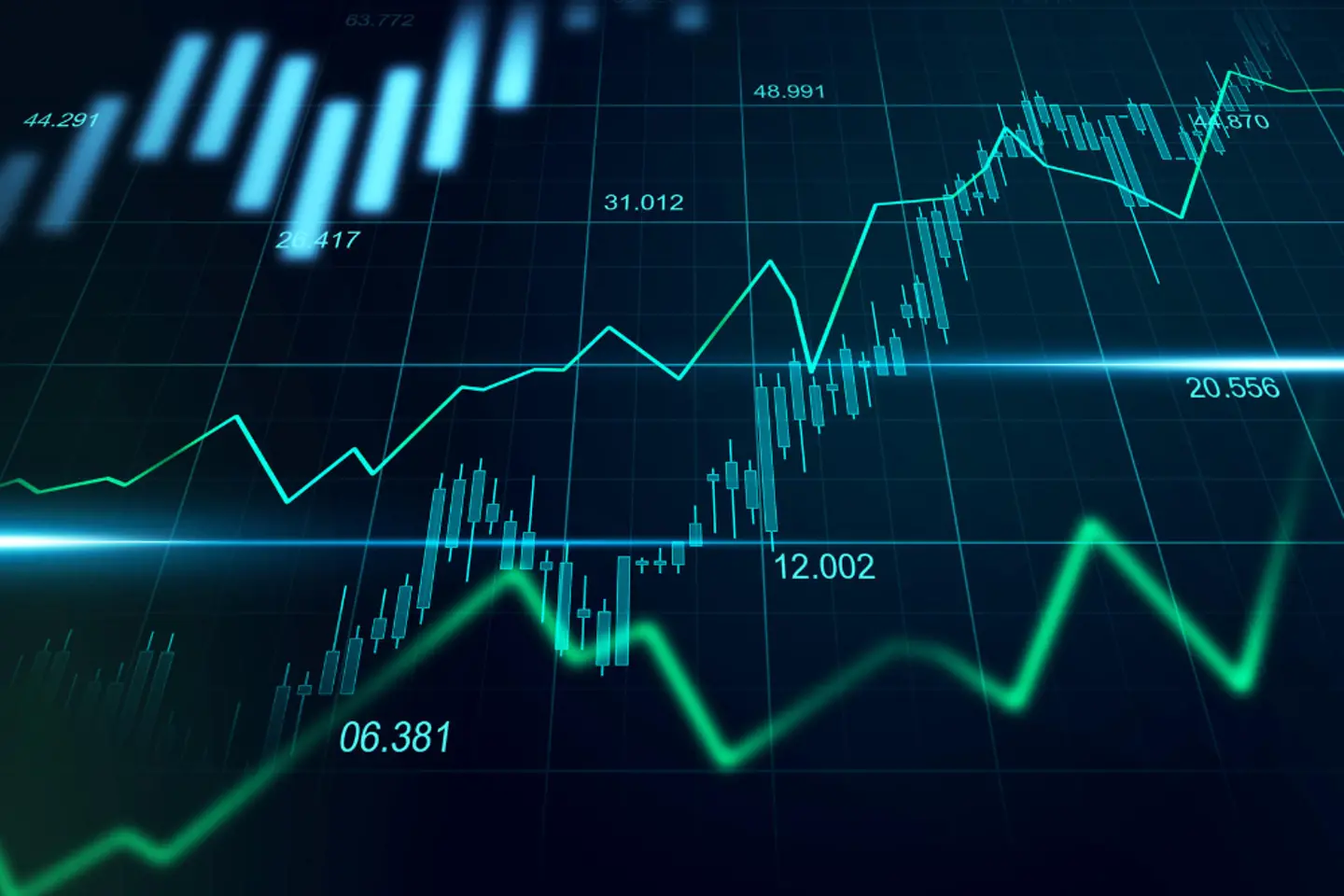 Mercado de ações ou gráfico de negociação forex em conceito gráfico