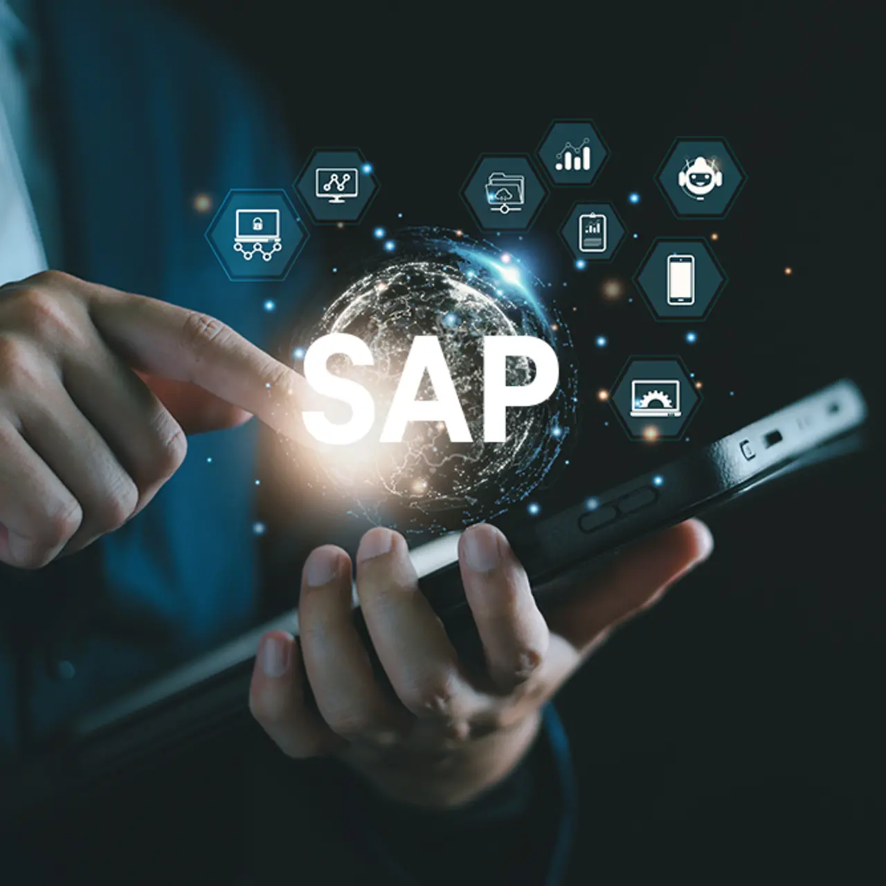 Iconos de aplicaciones de procesos empresariales en la pantalla de un smartphone