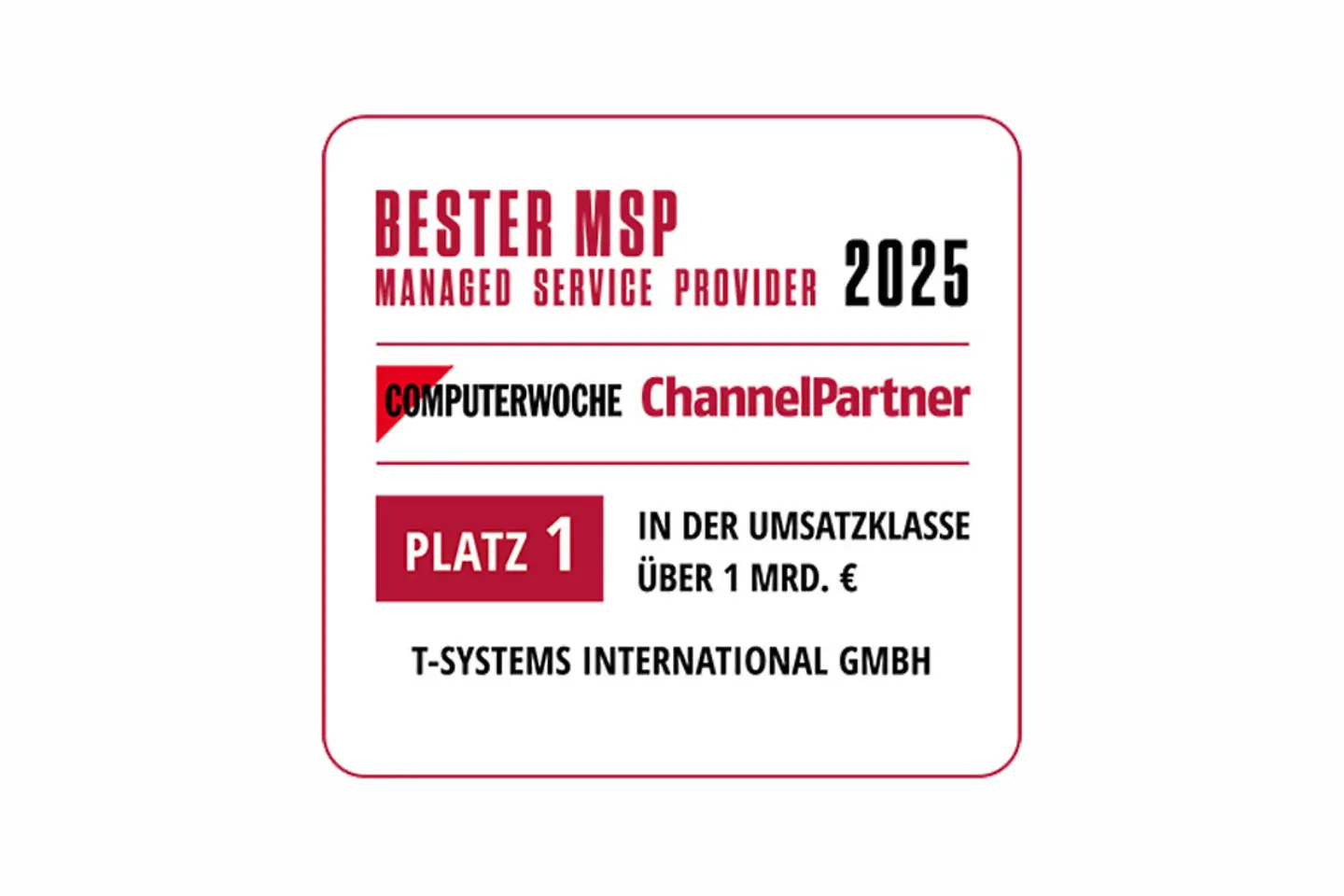Signet für Platz 1 von Computerwoche-ChannelPartner als Bester Managed Service Provider 2025