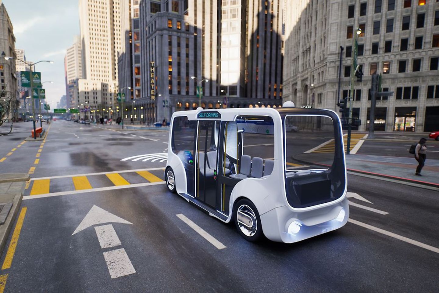 Electric bus self-driving onstreet