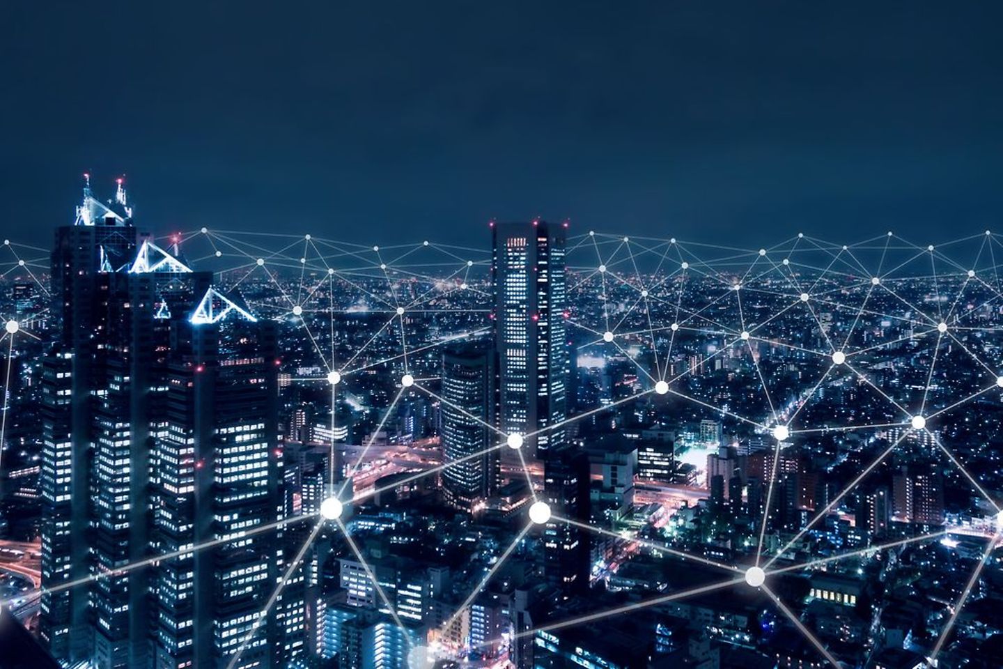 Telecommunication network above city, wireless mobile internet technology