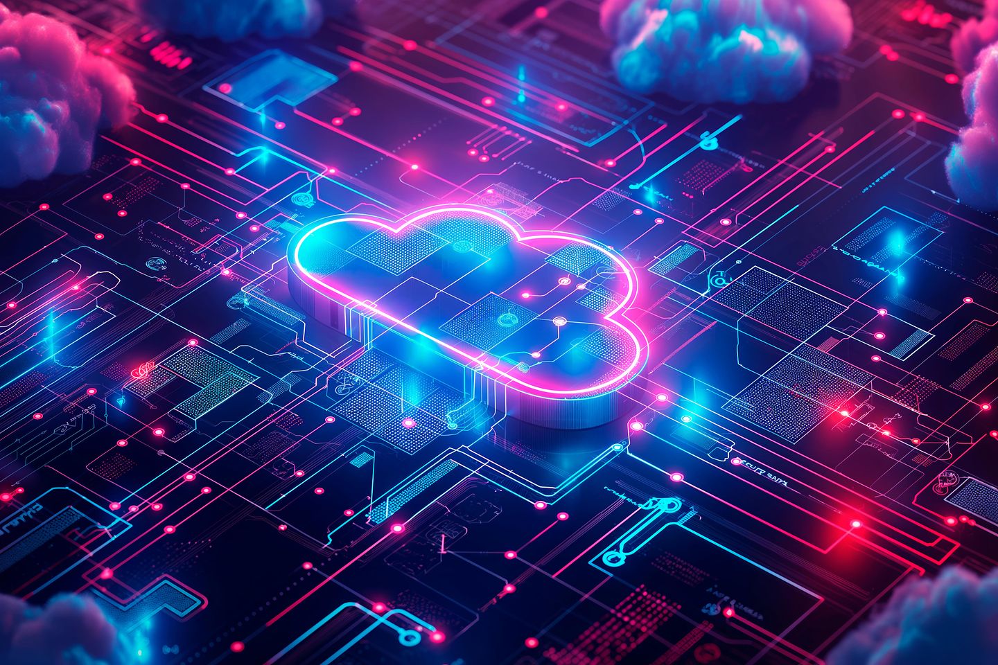 KI generiertes Bild mit bunten Neonfarben sowie einer Wolke 