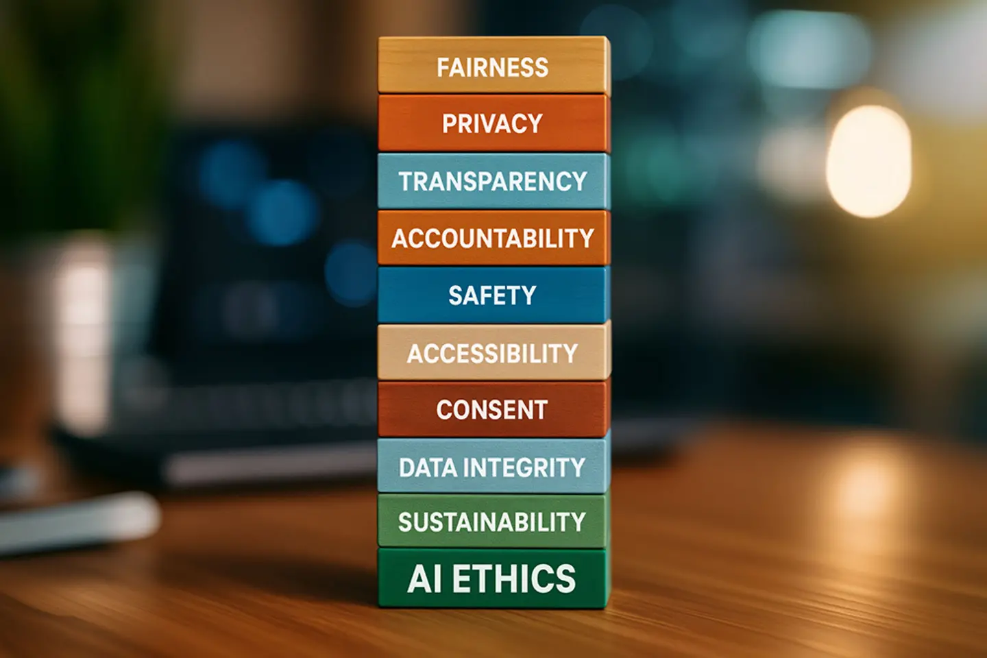 Principal AI ethics components fairness privacy transparency safety accessibility and data integrity of user 