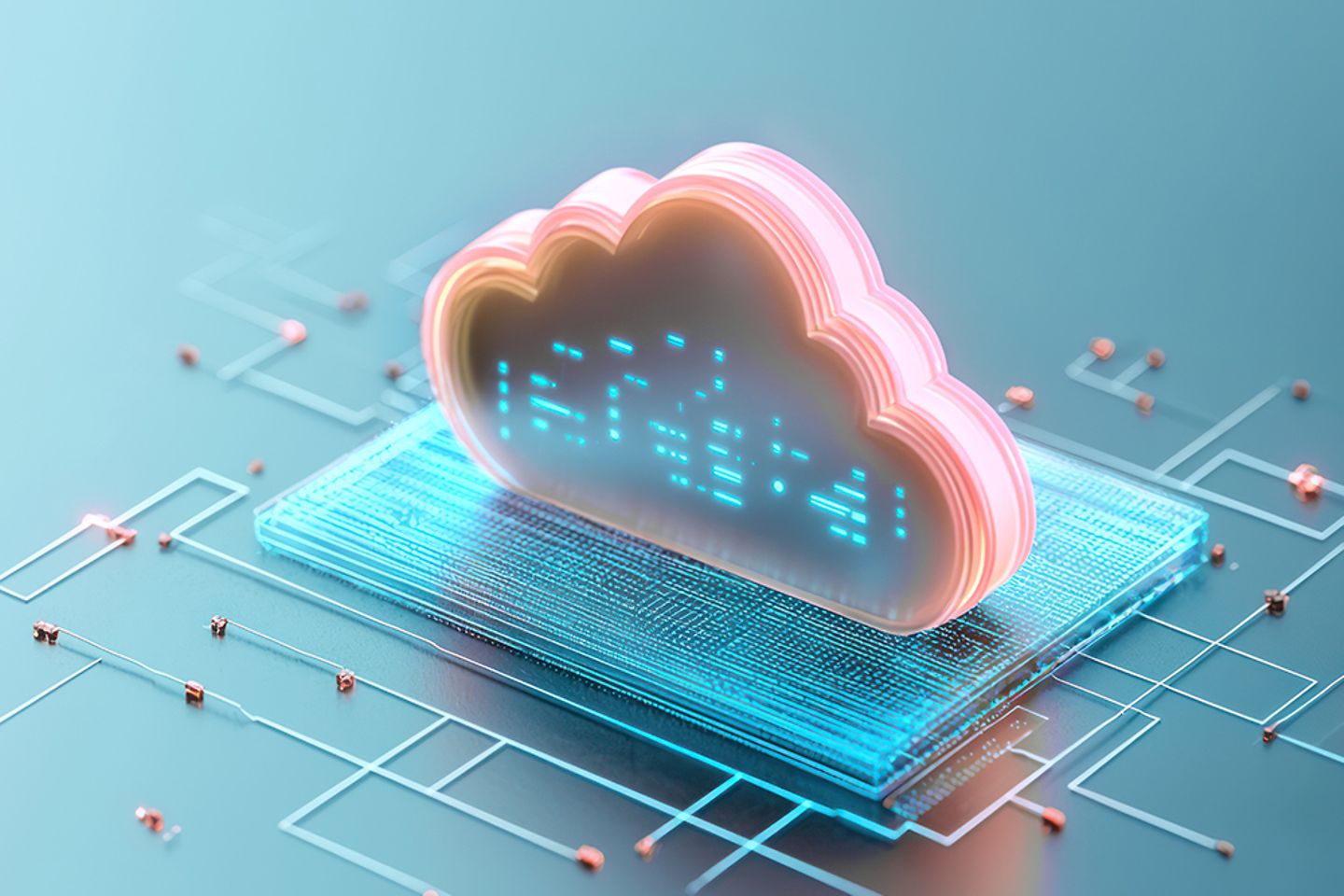 A digital cloud structure is depicted.