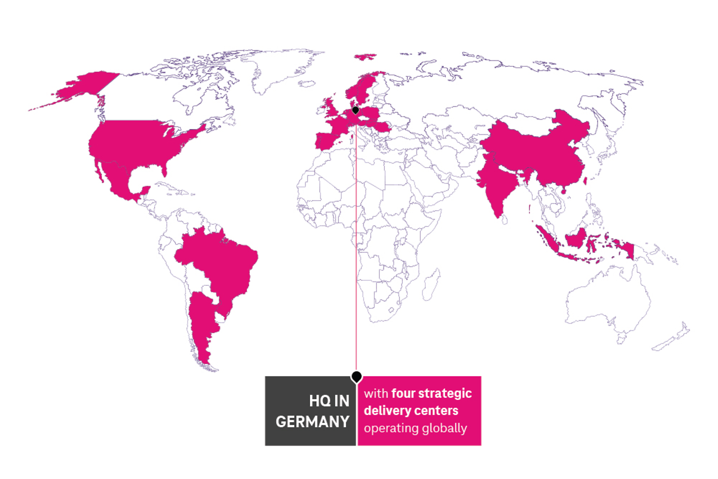 Carte du monde avec les sites de T-Systems