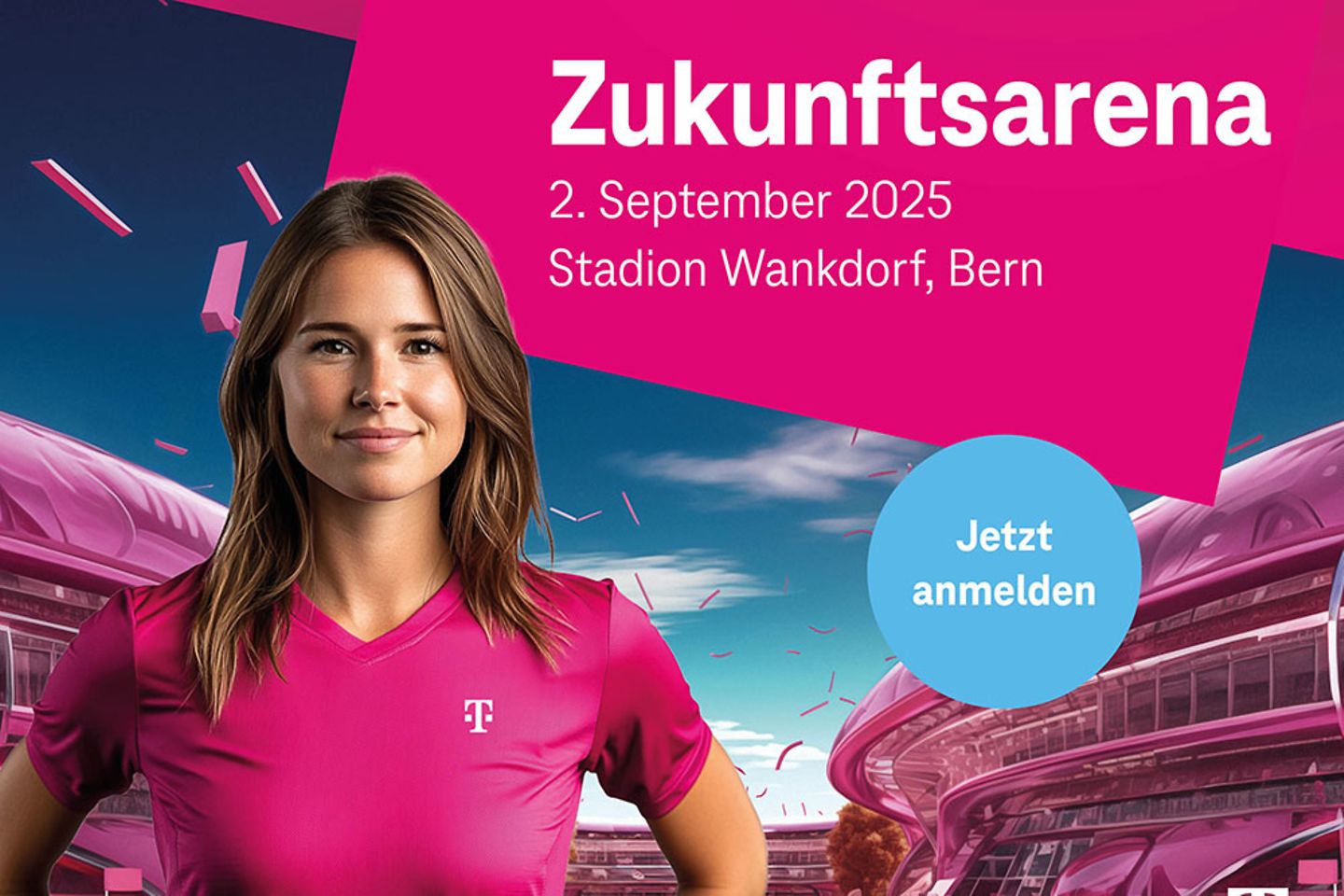 Eine junge Fussballerin steht im Fussballstadion