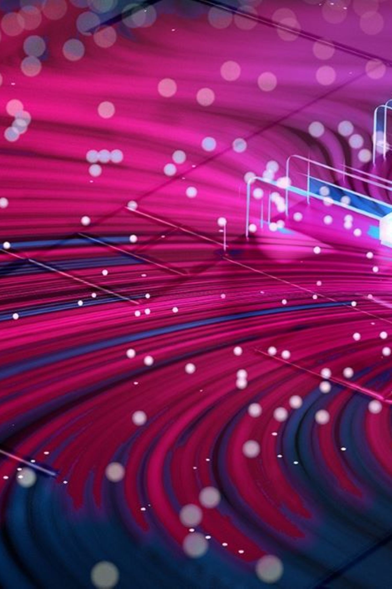 Blueish glowing computer chip on magenta base