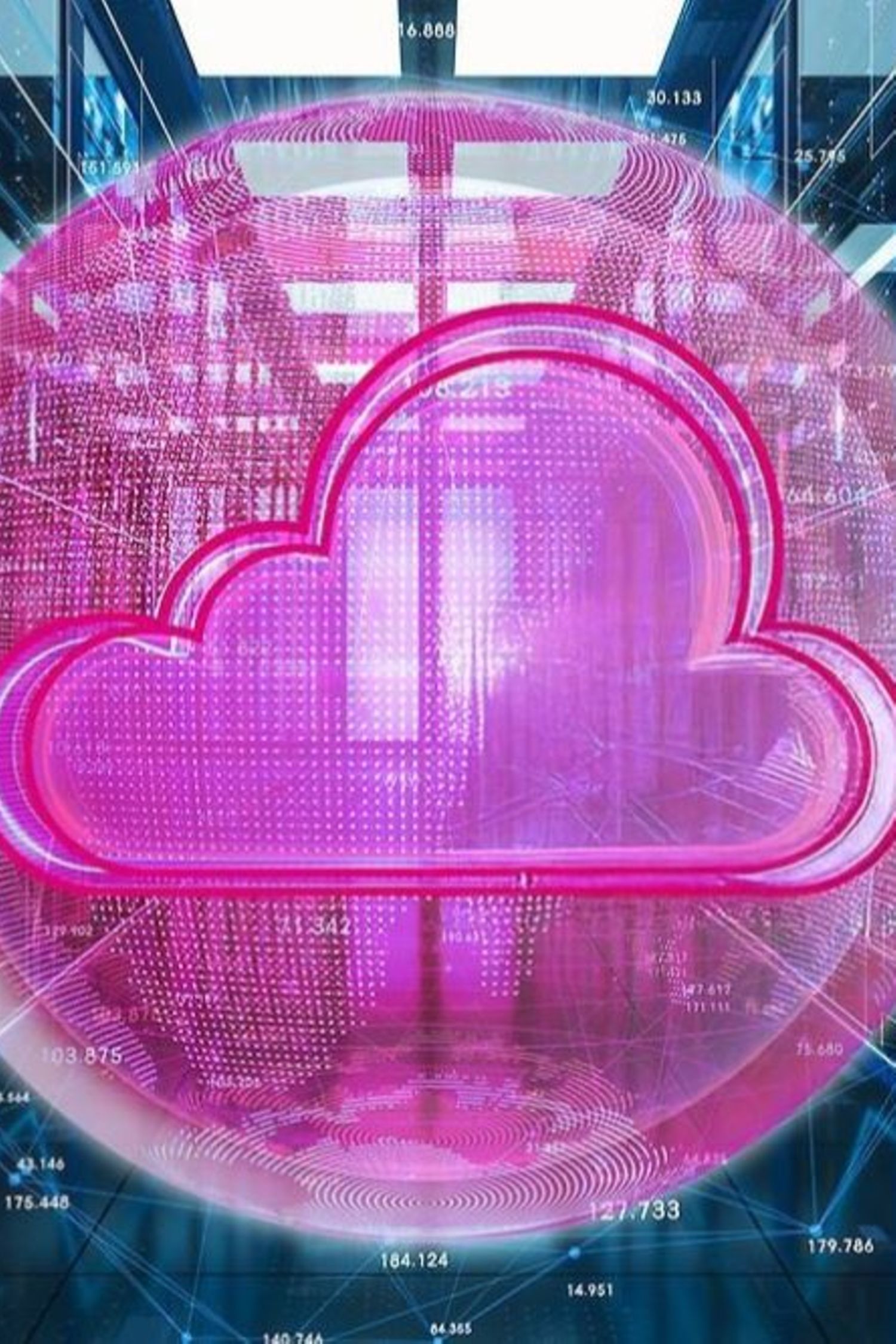 Magenta nube sobre un fondo digital azul