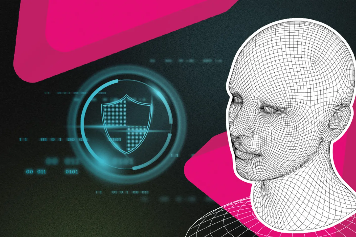 Retrofuturistische ontwerpelementen. Hoofd in 3D-netstijl, cyberpunk.