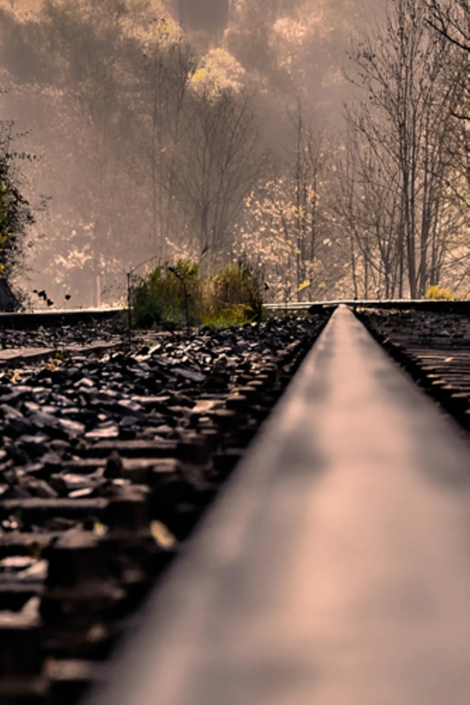Close view of an iron track on the railway track