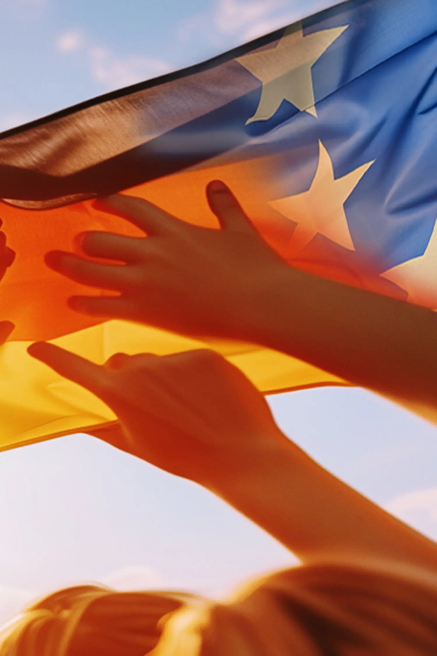 Group with German and European flags in hands symbolizes cohesion
