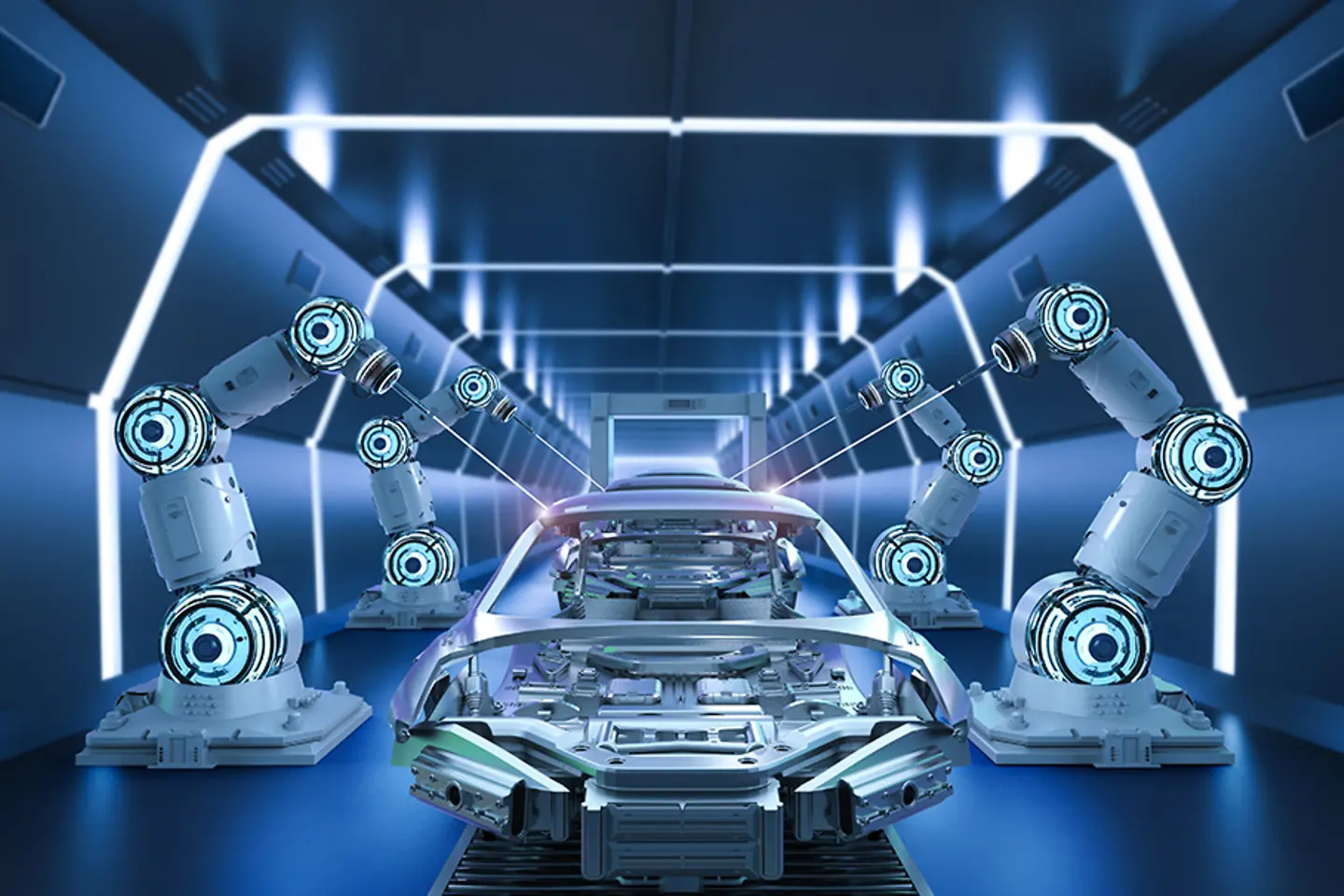 Laser-Roboterarme bei der Herstellung von Fahrzeugen