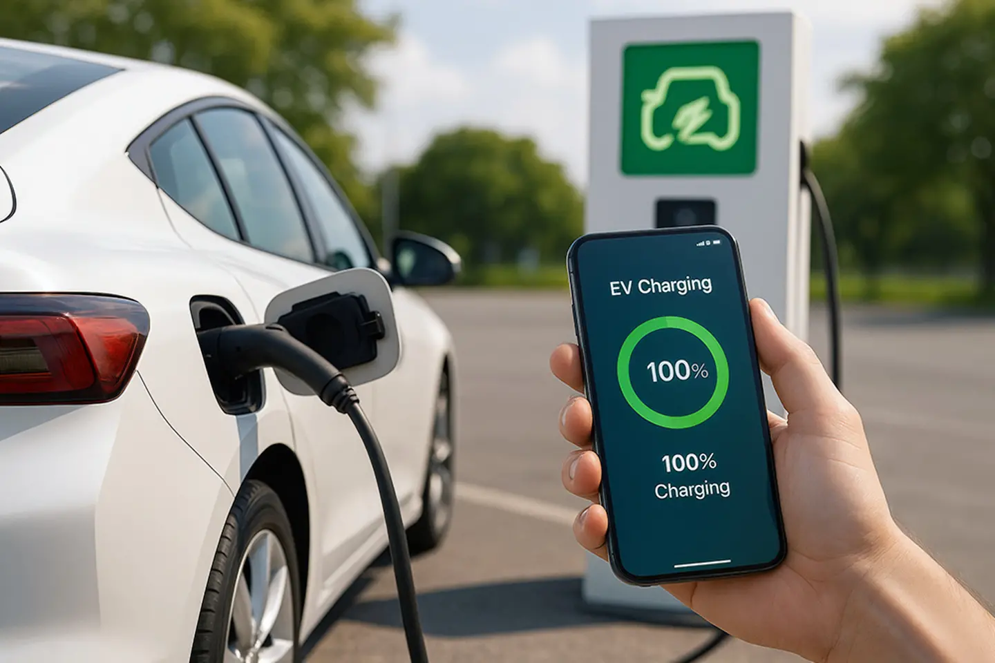 EV-laadstation toont voltooide laadbeurt in app