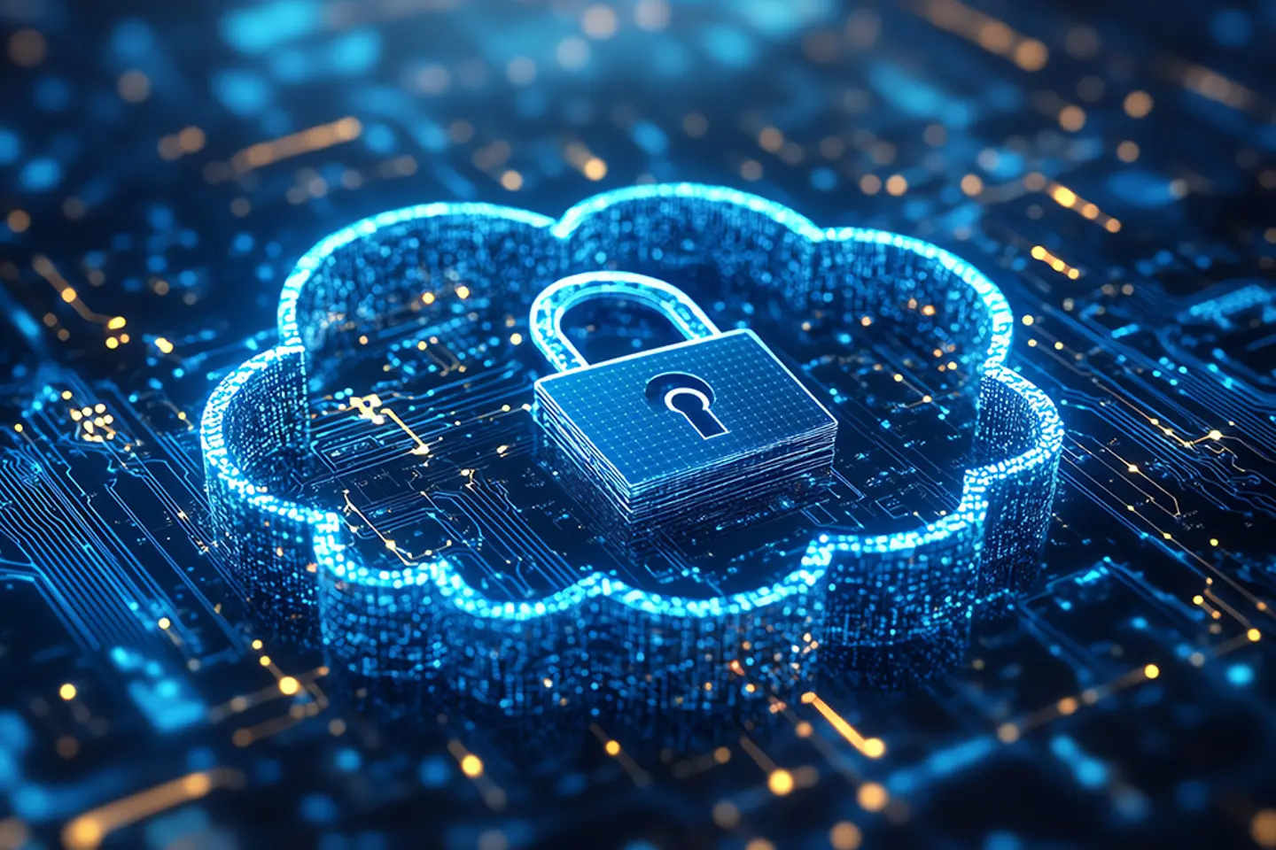 Imagen generada por IA - Símbolo abstracto de un cloud con un candado de seguridad