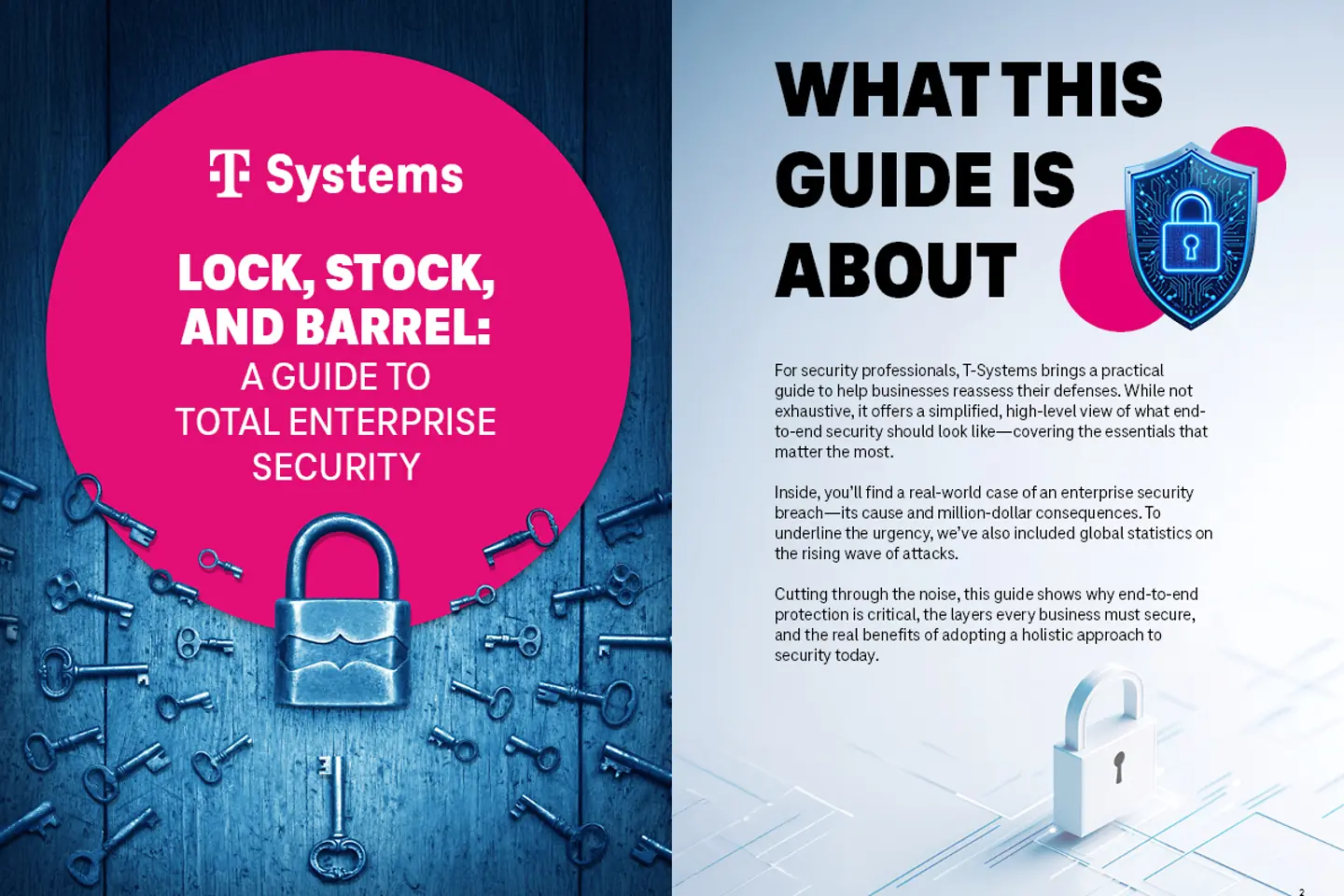 A guide to total enterprise security Cover and the next page as a screenshot showing the white paper: Lock, Stock and Barrel