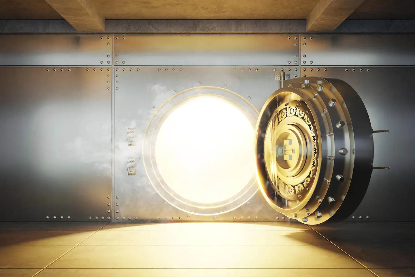 AI-generated image - Open Bank vault door with gold light comes out from inside