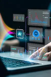 Datenanalyst wertet auf einem Computer-Dashboard komplexe Datensätze aus.