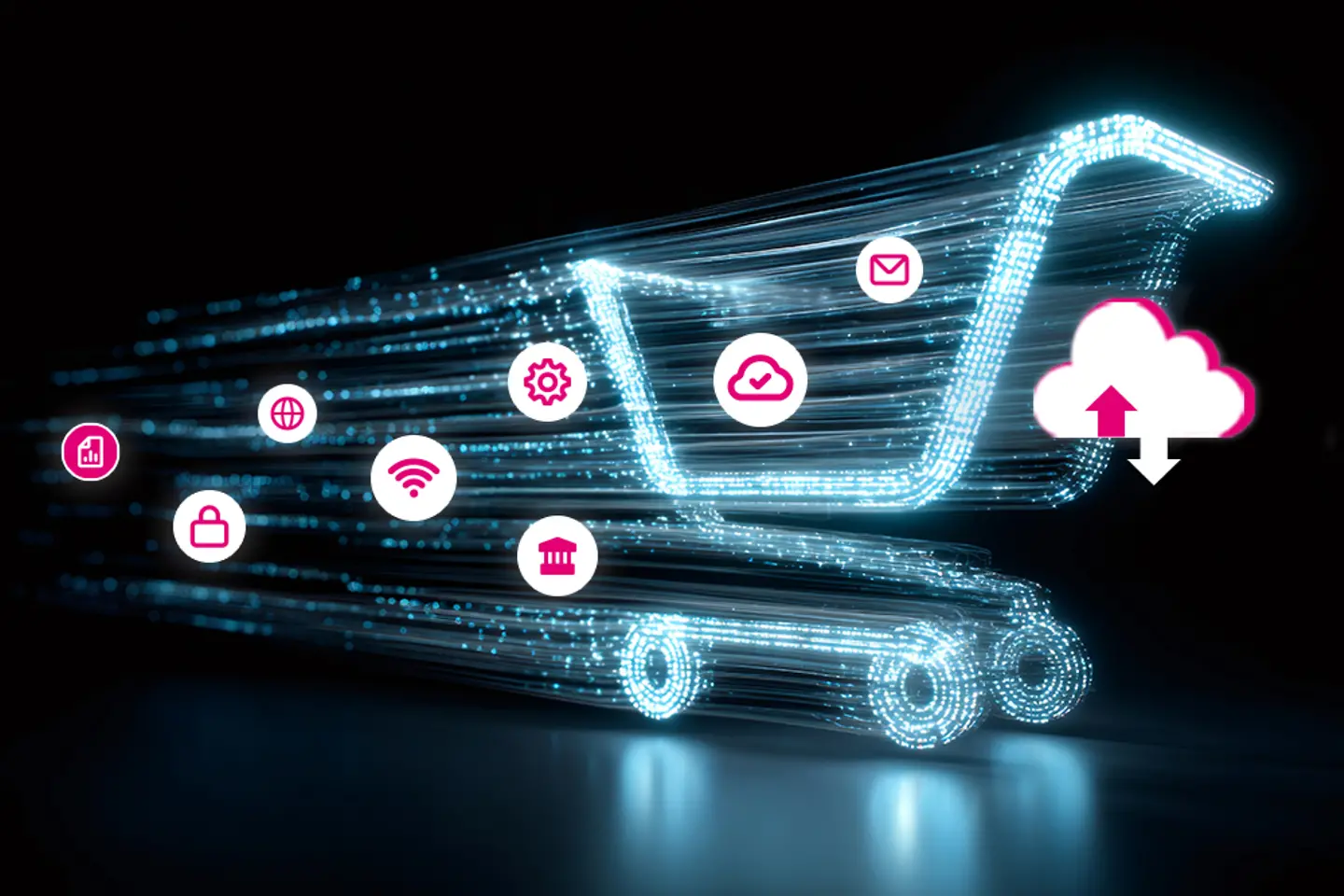 Digital image of a shopping cart with various icons