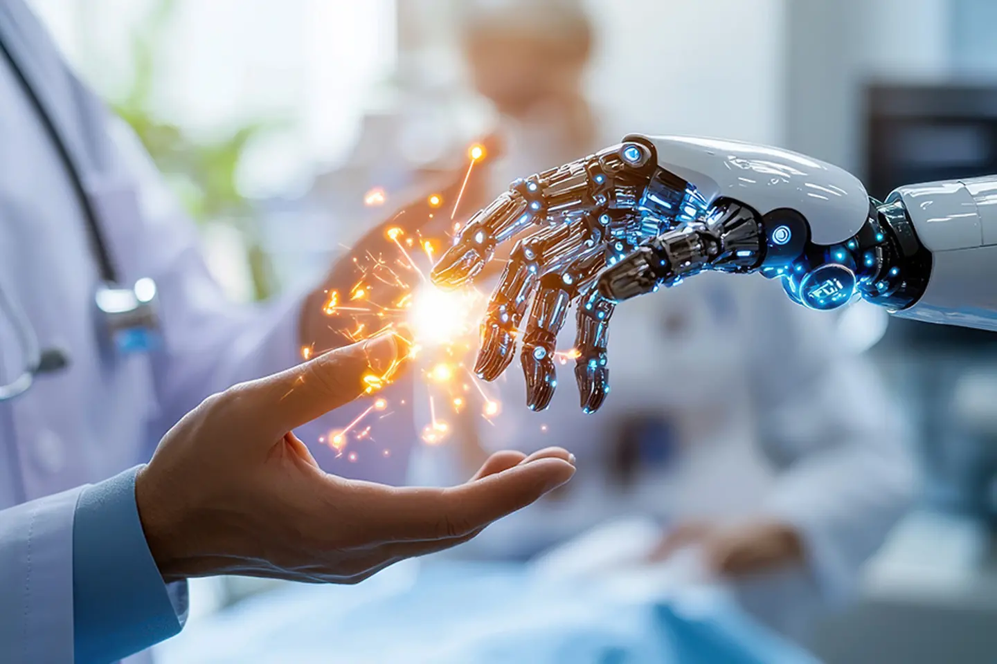 AI-generated image - Doctor and robotic hand interact, AI generated image