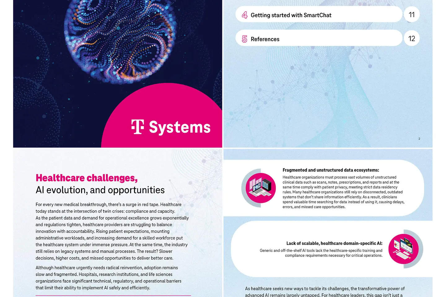 Portada y la siguiente página como captura de pantalla del whitepaper: La IA SmartChat para el sector sanitario 