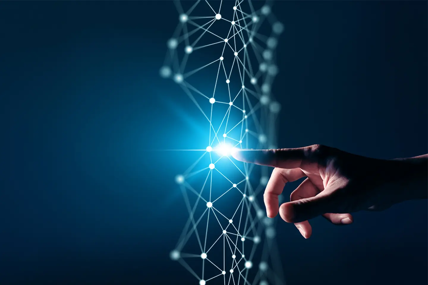 image of a person's hand entering a glowing web structure