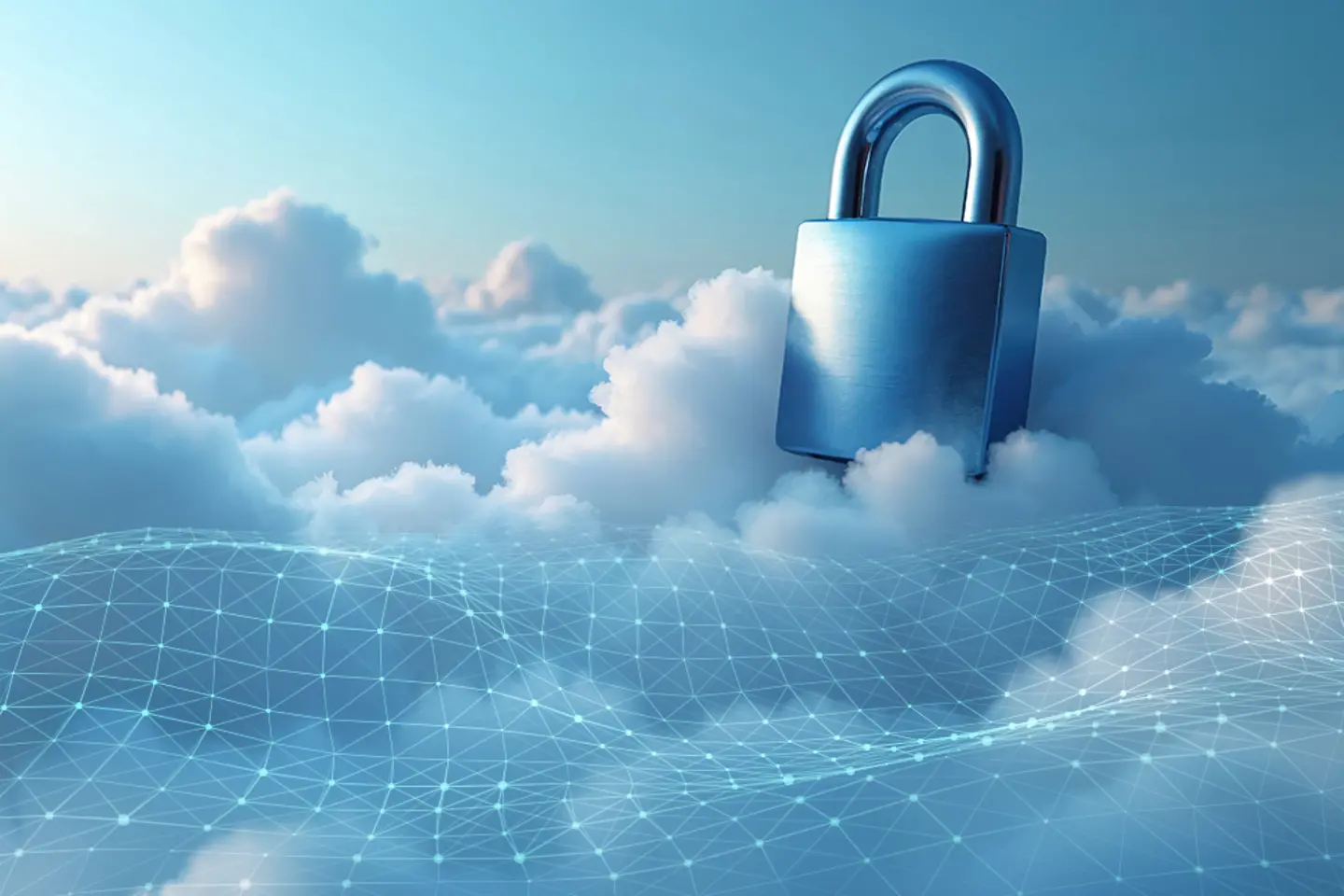 AI-generated image - Silver lock sitting atop clouds, image AI-generated