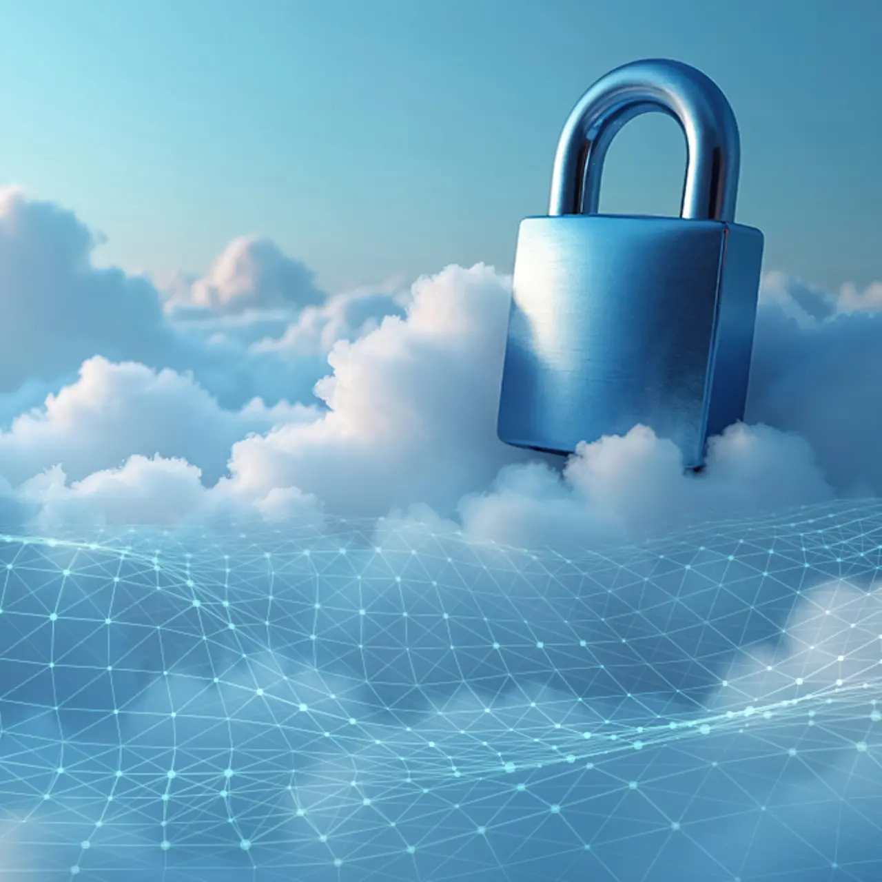 Door AI gegenereerde afbeelding - Zilveren hangslot op wolken, AI-gegenereerde afbeelding