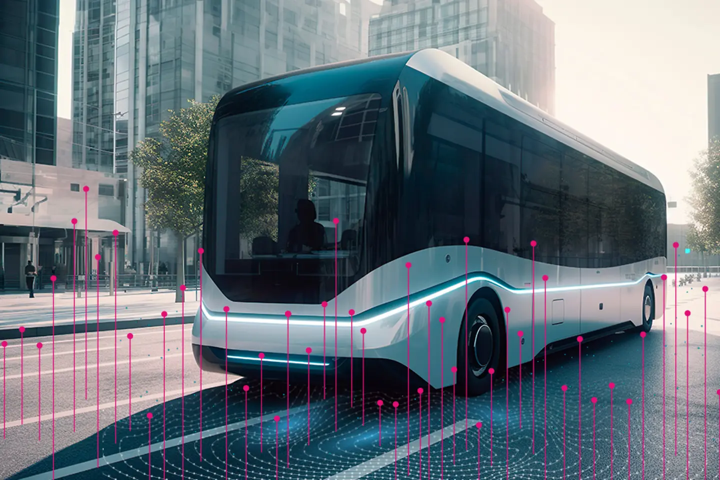 AI-generated image - Futuristischer Bus auf der Strasse, Bild KI-generiert