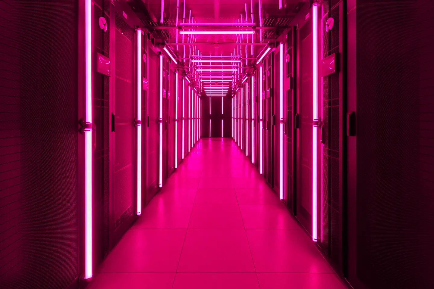 Imagem colorida magenta de um data center