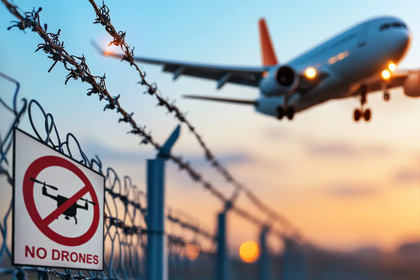 AI-generated image - No drone zone sign near airport warning about restricted no fly area