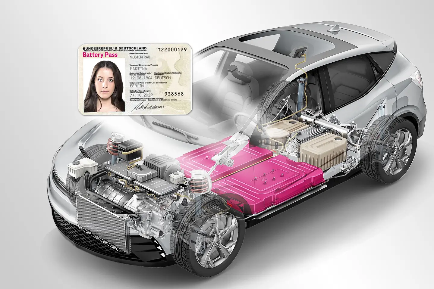 Bild vom Antriebs- und Batteriesystem in einem Auto mit einem Ausweis