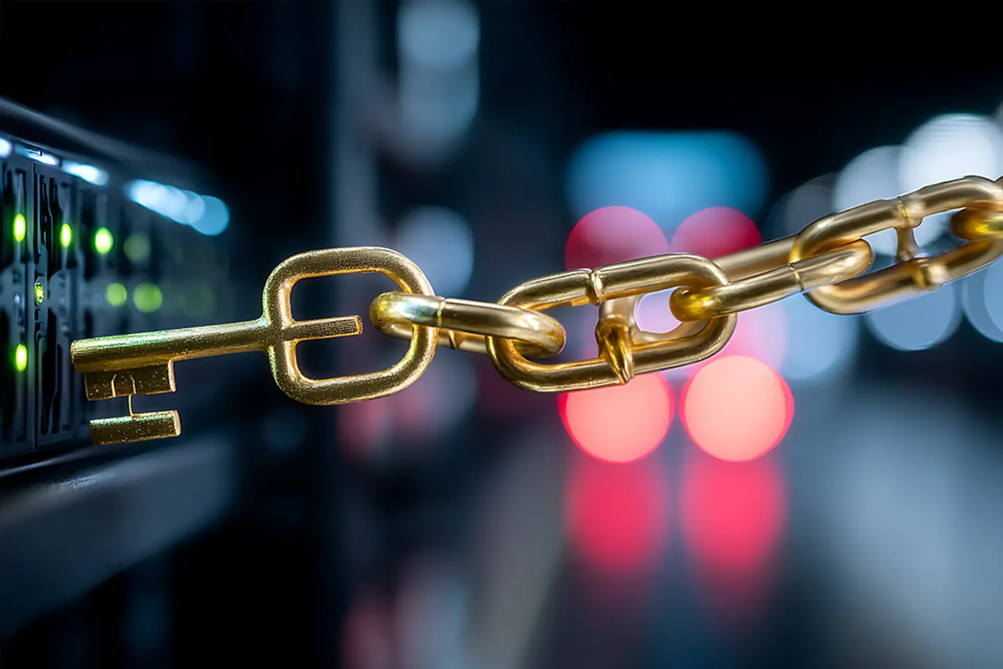 Chain, with a key on the end, AI-generated image