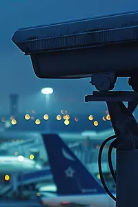 AI-generated image - Surveillance Camera Monitoring Airfreight Terminal with Aircraft in the Distance