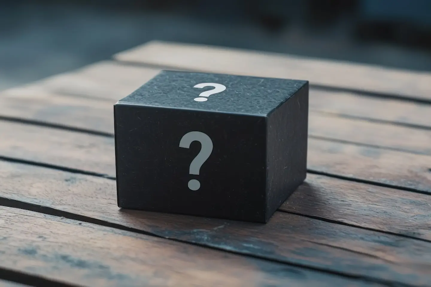 Imagen generada por IA - Una caja negra misteriosa con un signo de interrogación.