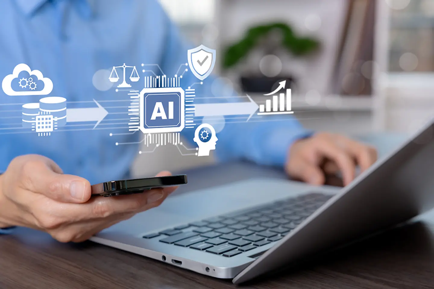 Businessman using AI on a laptop