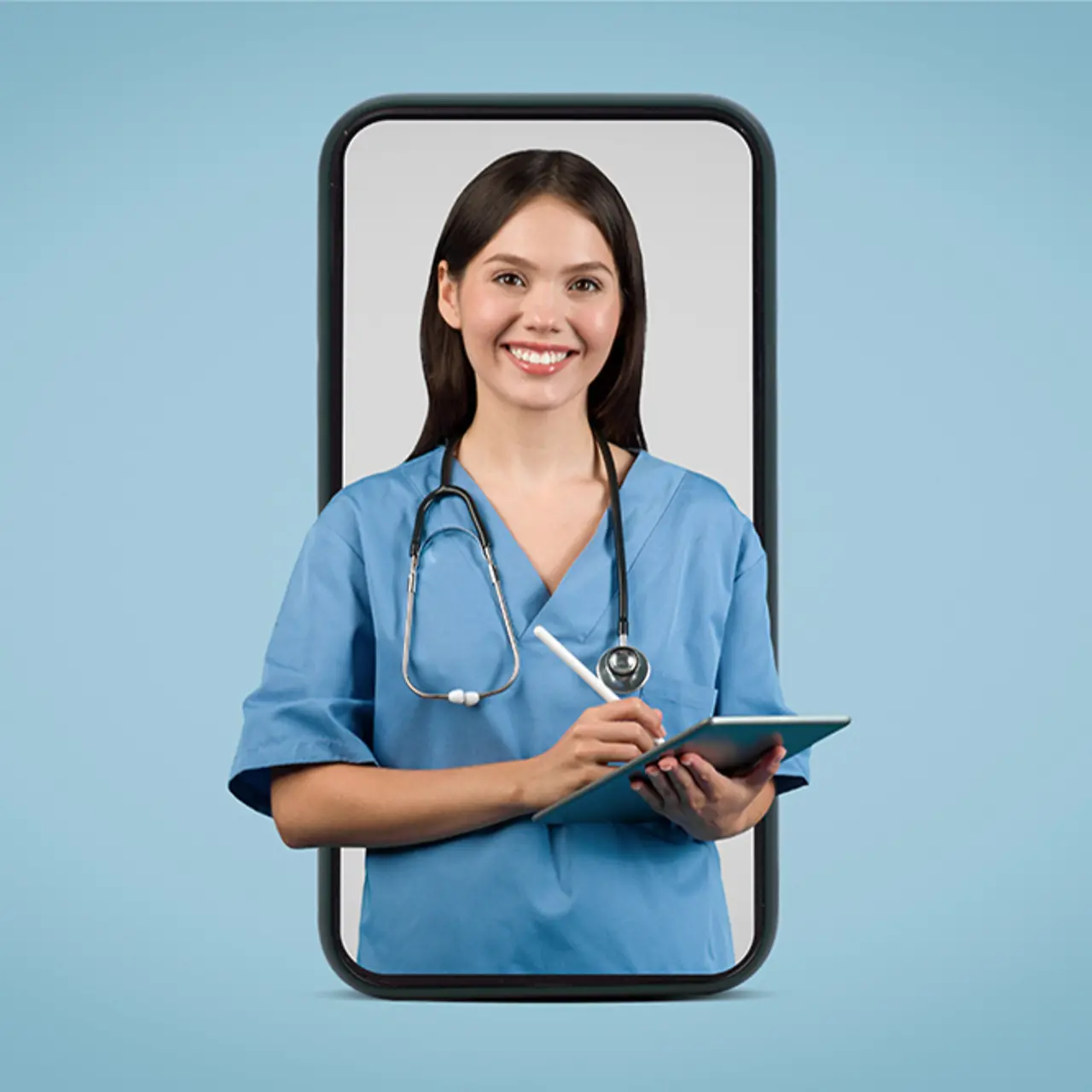 Eine Krankenschwester notiert etwas auf einem Tablet