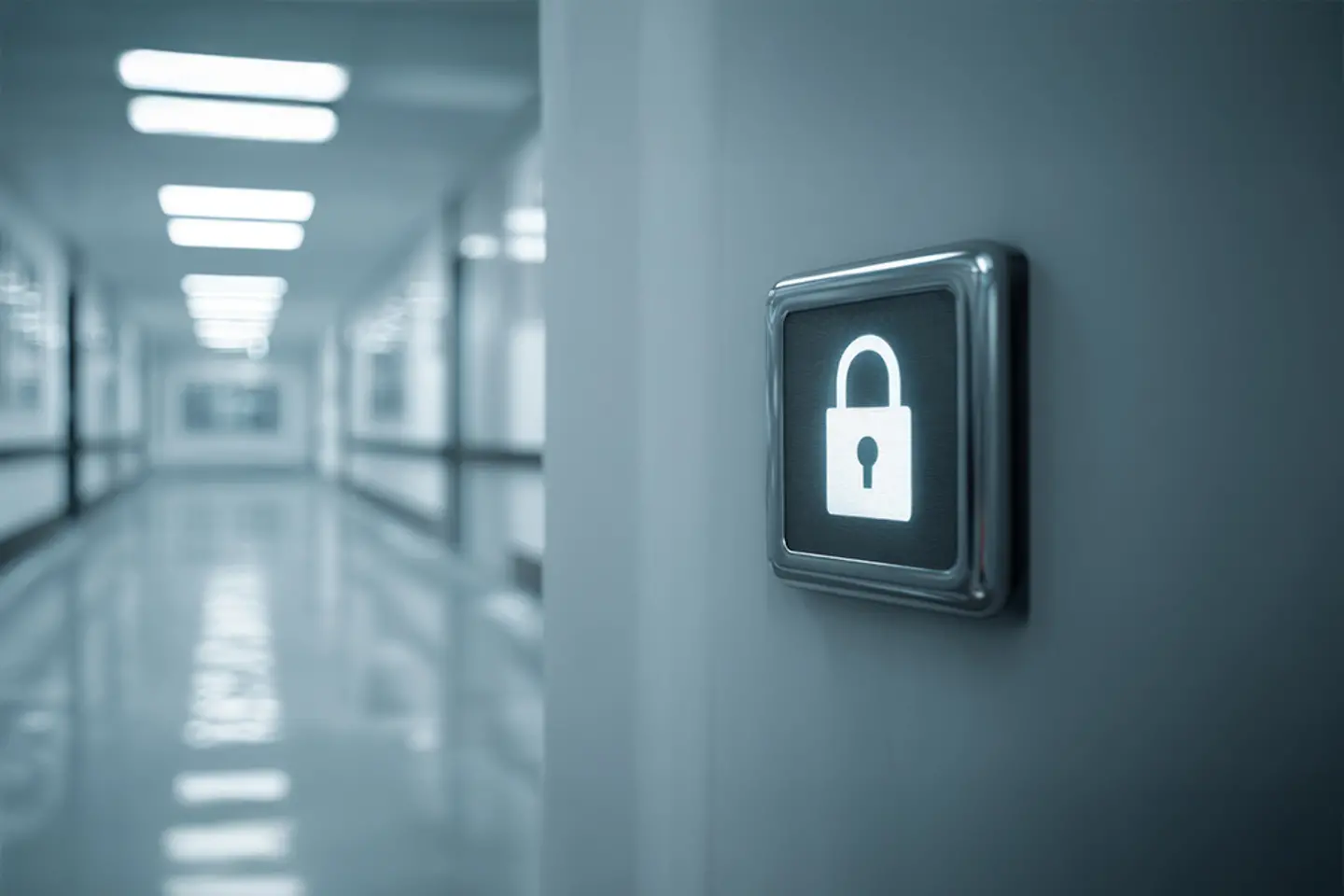 Krankenhausflur mit Security-Panel