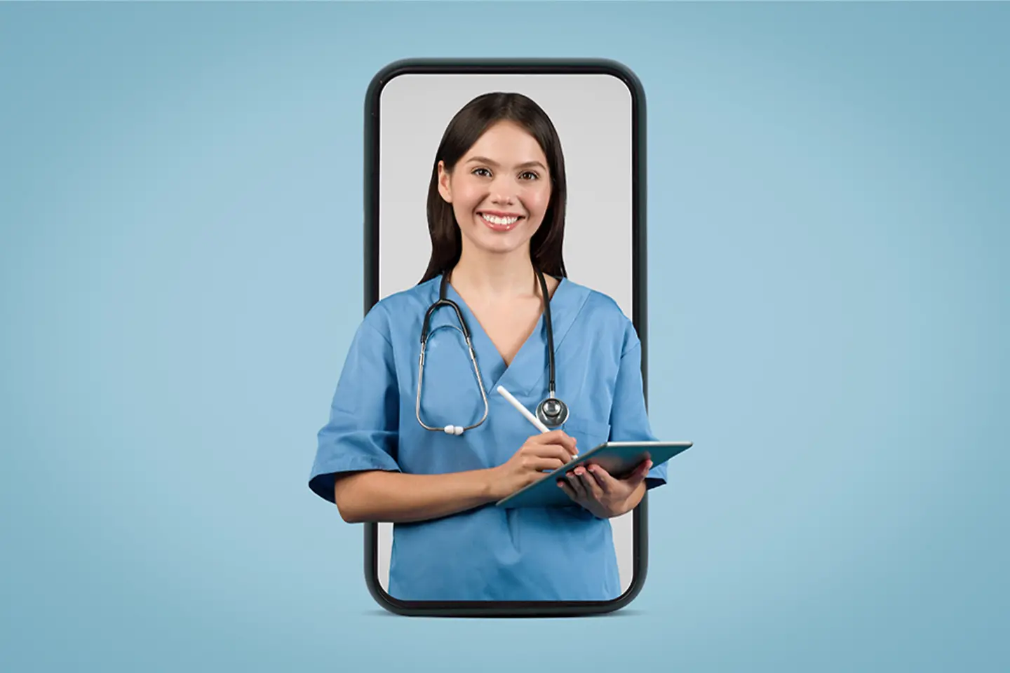 A nurse writing on a tablet