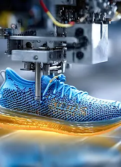 Maschinelle Fertigung moderner Laufschuhe in der Fabrik