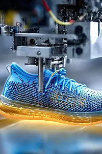 Maschinelle Fertigung moderner Laufschuhe in der Fabrik